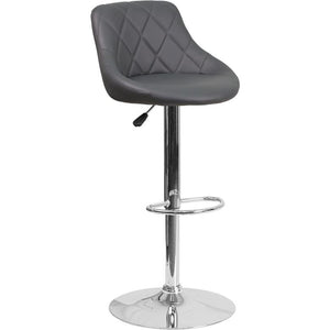 Contemporary Gray Vinyl Bucket Seat Adjustable Height Barstool with Chrome Base - Flash Furniture