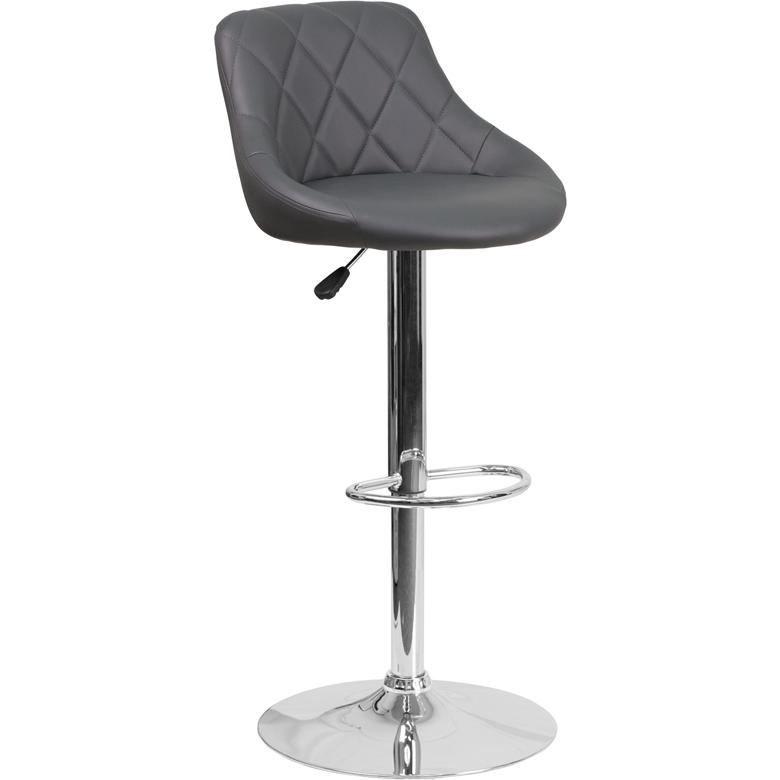Contemporary Gray Vinyl Bucket Seat Adjustable Height Barstool with Chrome Base - Flash Furniture