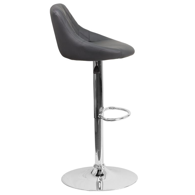 Contemporary Gray Vinyl Bucket Seat Adjustable Height Barstool with Chrome Base - Flash Furniture