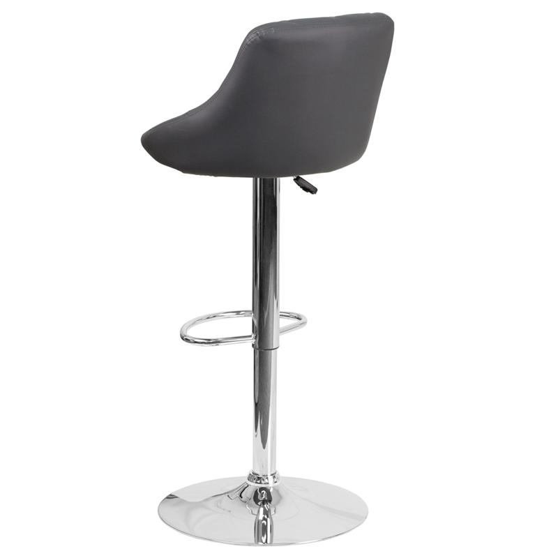 Contemporary Gray Vinyl Bucket Seat Adjustable Height Barstool with Chrome Base - Flash Furniture