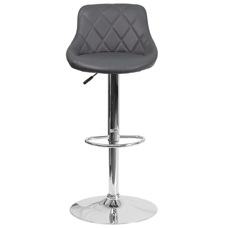 Contemporary Gray Vinyl Bucket Seat Adjustable Height Barstool with Chrome Base - Flash Furniture