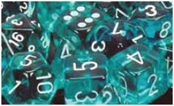 Chessex Mfg Co Llc -  D6 -- 12Mm Translucent Dice - Teal/White; 36Ct