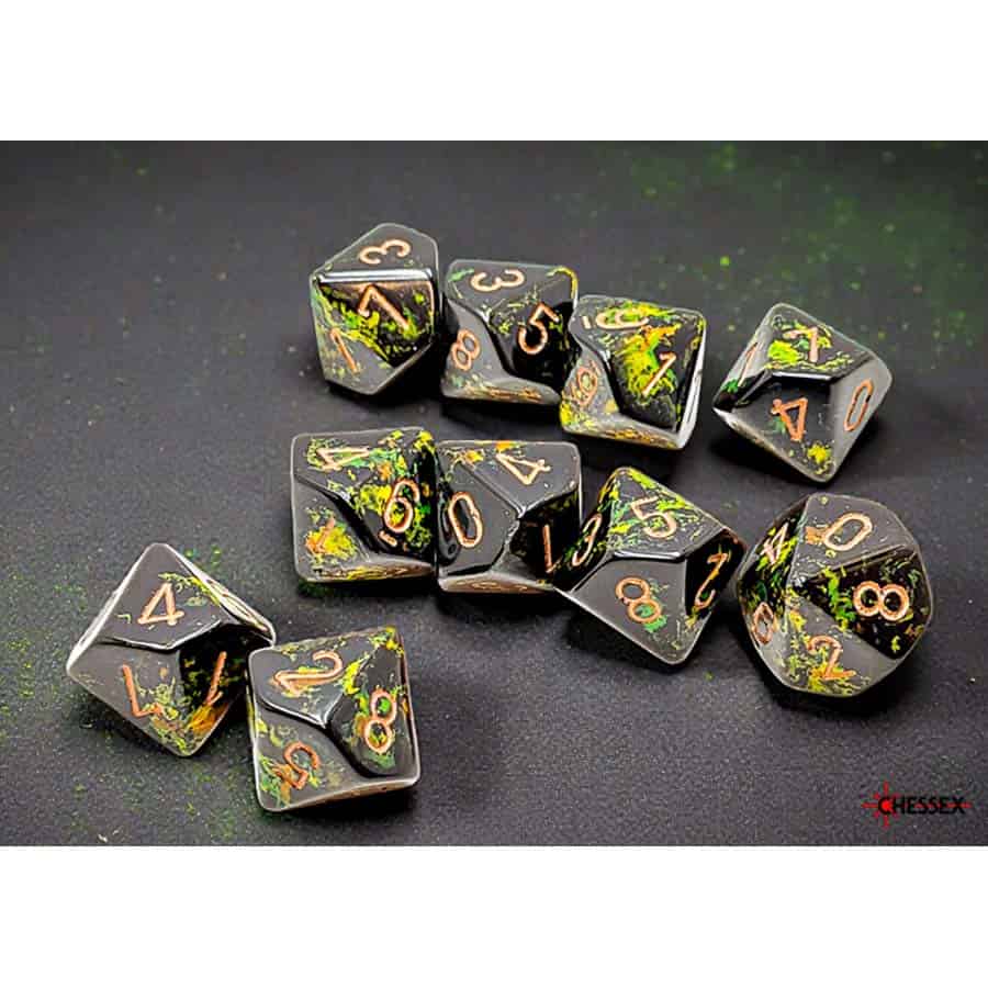 Chessex Mfg Co Llc -  Brushed Dice: Deep Forest With Bronze Set Of Ten D10 Dice Set Pre-Order