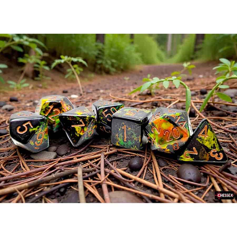 Chessex Mfg Co Llc -  Brushed Dice: Polyhedral Deep Forest With Bronze 7-Die Set Pre-Order