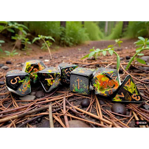 Chessex Mfg Co Llc -  Brushed Dice: Polyhedral Deep Forest With Bronze 7-Die Set Pre-Order