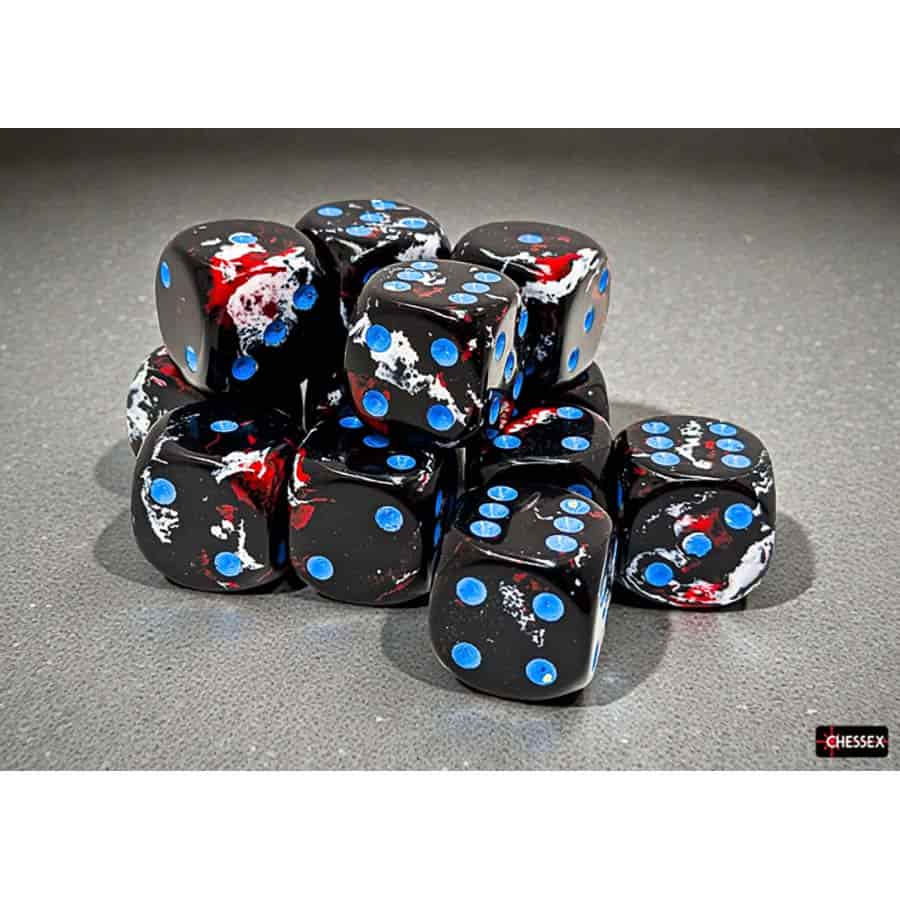 Chessex Mfg Co Llc -  Brushed Dice: 16Mm D6 Dark Side With Blue Dice Block (12 Dice) Pre-Order
