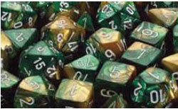 Chessex Mfg Co Llc -  D6 -- 12Mm Gemini Dice - Gold-Green/White; 36Ct