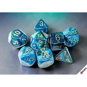 Chessex Mfg Co Llc -  7Ct Lab Dice (Series 10): Gemini Green-Teal With Gold Pre-Order