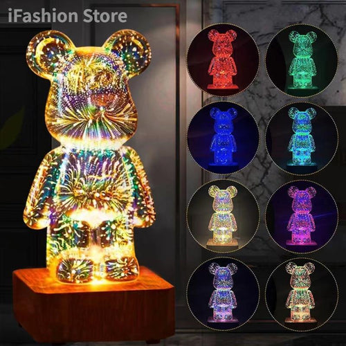 Sensuality Emporium - 3D Fireworks Bear Night Light RGB Led 7 Color Luminarias Projection Lamp Romantic Gift Bedroom Decor Home Kawaii Desk Decoration