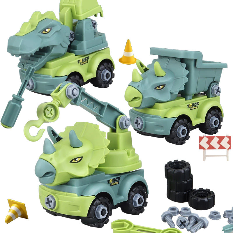 oh my god - Children's Construction Toy Dinosaur Engineering Car Fire Truck Screw Build And Take Educational Toy Diy Dinosaurs Car Boy Gift
