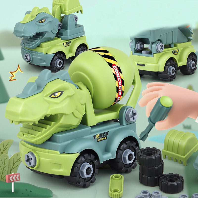 oh my god - Children's Construction Toy Dinosaur Engineering Car Fire Truck Screw Build And Take Educational Toy Diy Dinosaurs Car Boy Gift