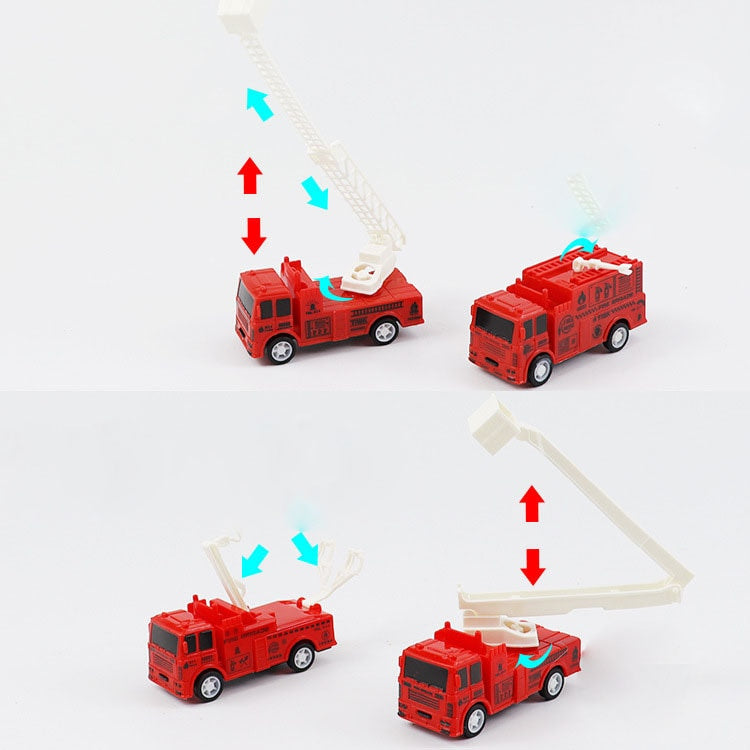 oh my god - 4Pcs Set Children 'S Mini Four Pull Back Car Ladder Fire Fighting Toy Car Model Four-Piece Set