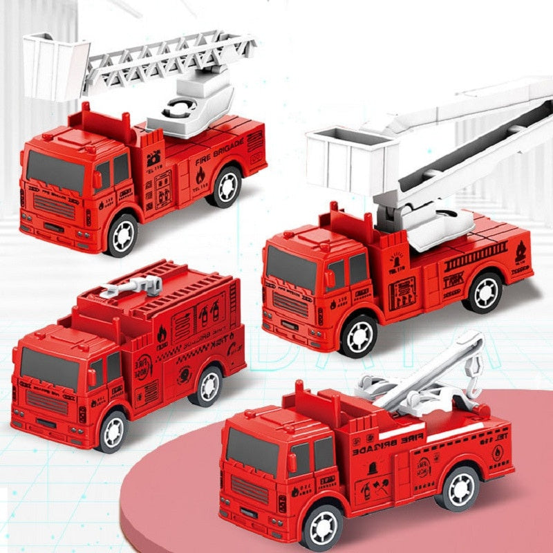 oh my god - 4Pcs Set Children 'S Mini Four Pull Back Car Ladder Fire Fighting Toy Car Model Four-Piece Set