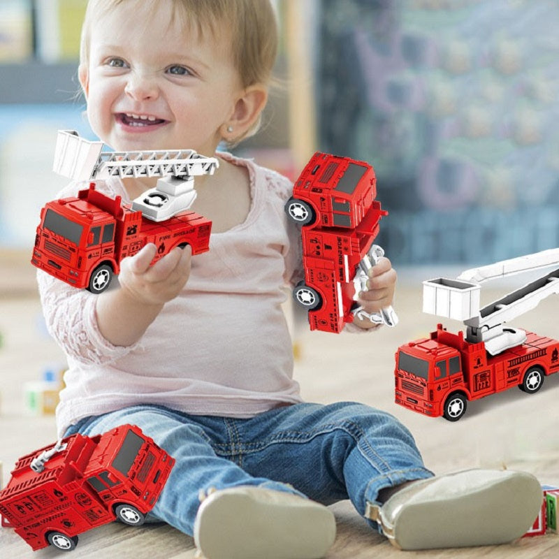 oh my god - New Children 'S Mini Four Pull Back Car Ladder Fire Fighting Toy Car Model Four-Piece Set