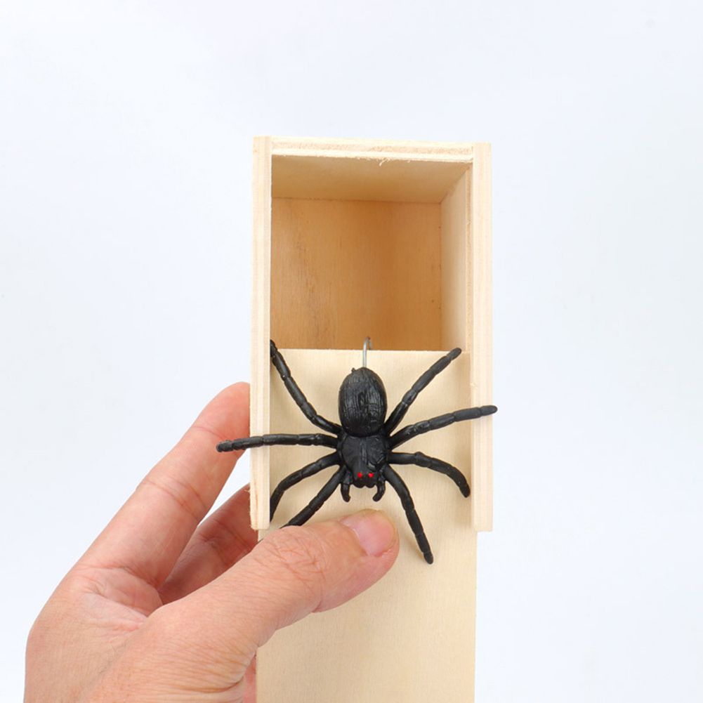 Department Store - Funny Scare Box Prank Spider Wooden Fidget Anti-stress Interest Play Trick Joke Surprise Adult Halloween Toys For Children Gifts