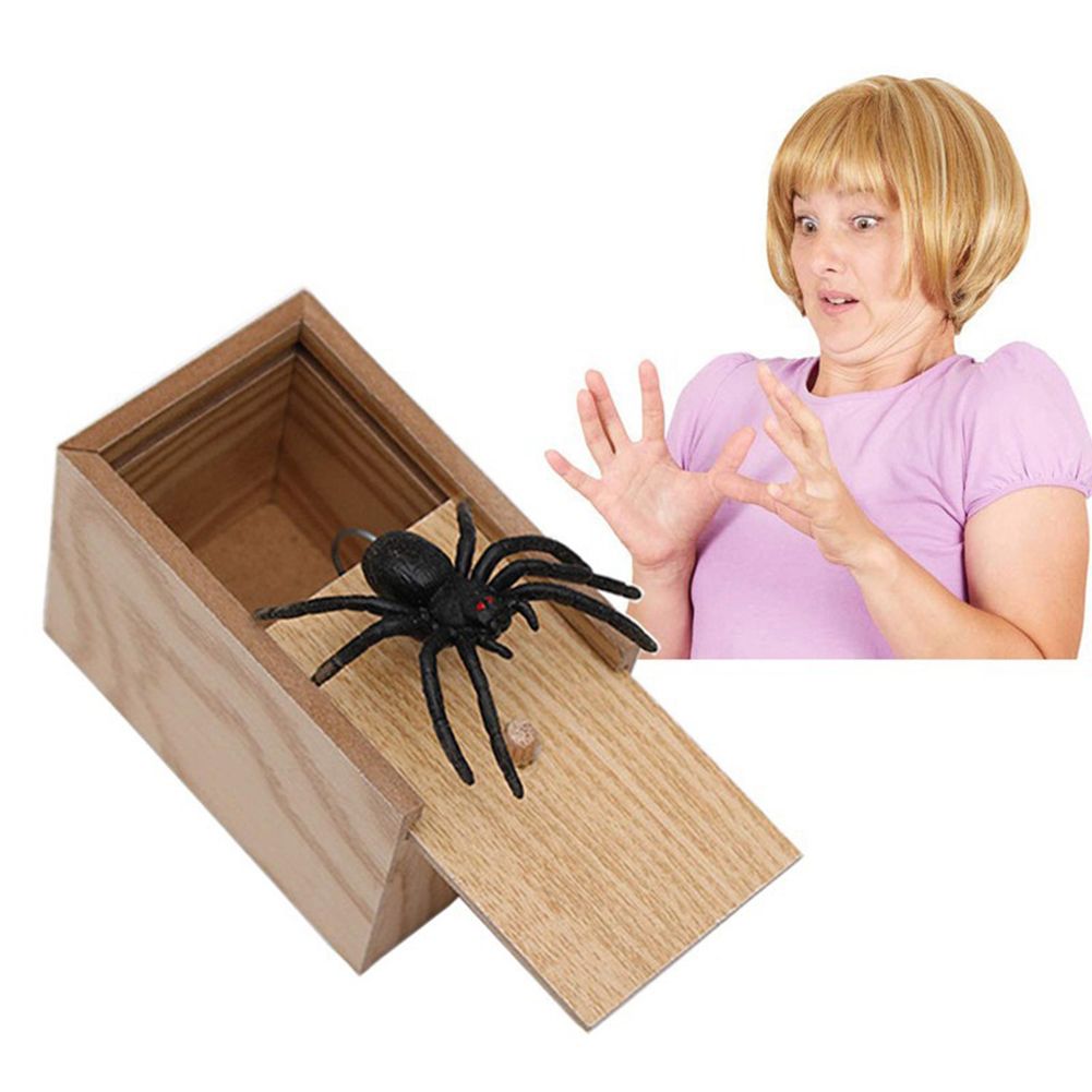 Department Store - Funny Scare Box Prank Spider Wooden Fidget Anti-stress Interest Play Trick Joke Surprise Adult Halloween Toys For Children Gifts