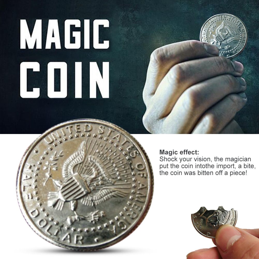 Department Store - Magic Coins &amp; Paper Money Bite Restored Illusion Coin For Magic Show Bitten Coin Half Dollar Magician Coin Dropshipping