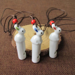 PANDA SUPERSTORE - 5 Packs Ceramic Whistles Necklace Rabbit Shape Handmade Crafts; Random color