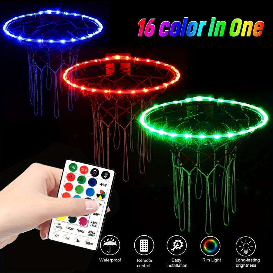 Nice Store - 1pc LED Basketball Hoop Light; Remote Control Basketball Hoop LED Light; Change 16 Colors By Yourself; Waterproof; Outdoor Play At Night; Super Bright; Great Gift For Kids