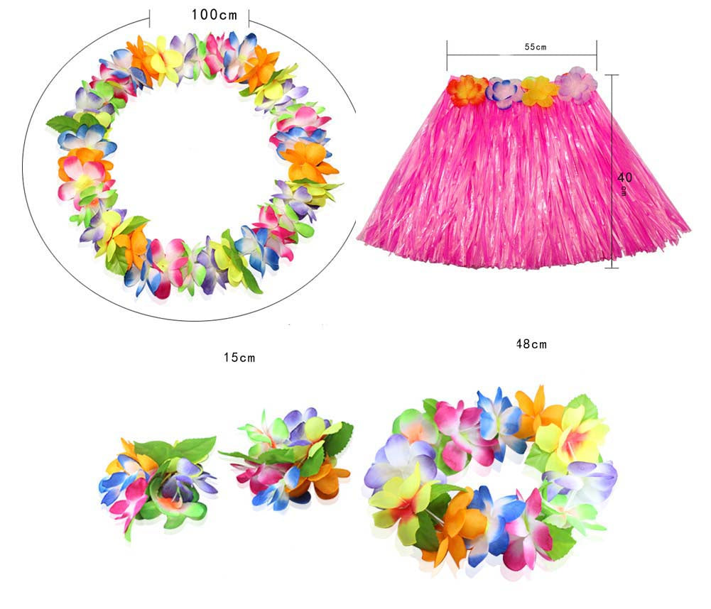 PANDA SUPERSTORE - Grass Skirt Costume Set Hawaiian Ruffled Simulated Colorful Kids Dress