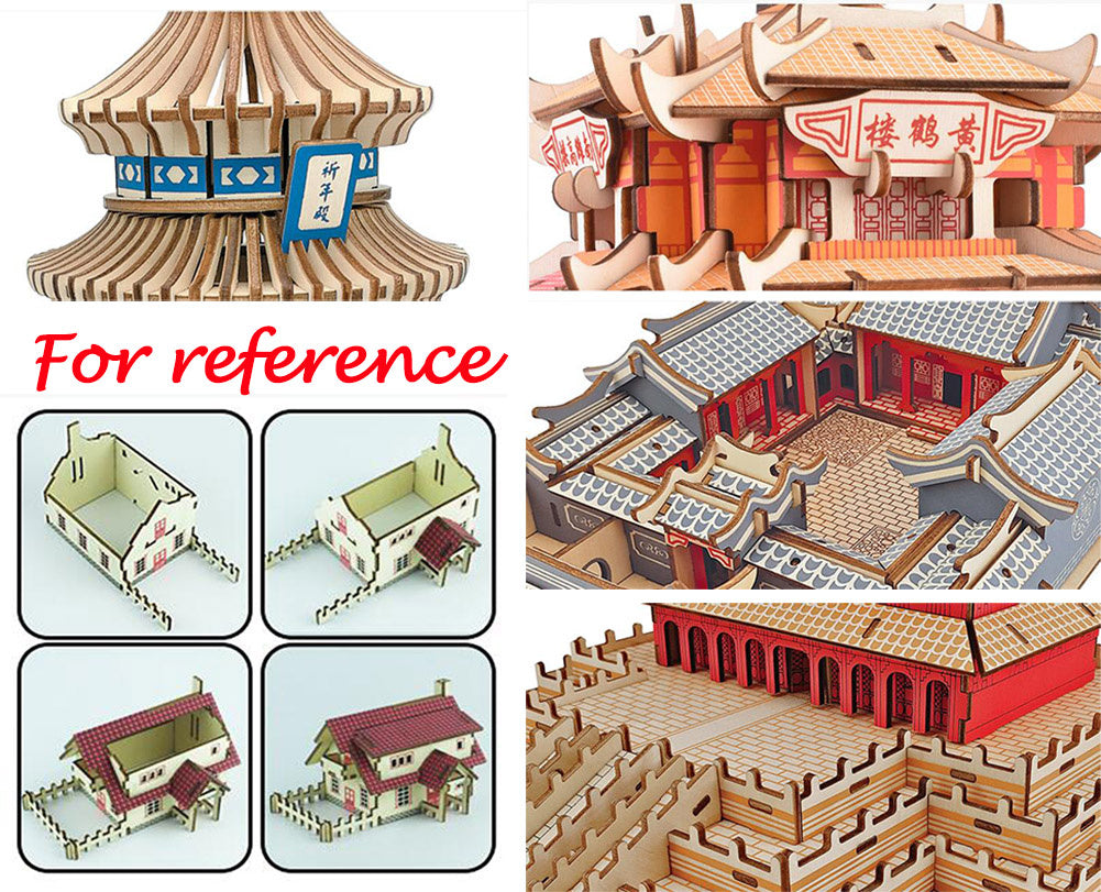 PANDA SUPERSTORE - 3D Wooden Puzzle for Adult Yellow Crane Tower DIY Assembly Chinese Cityscape Model Home Decor Gift