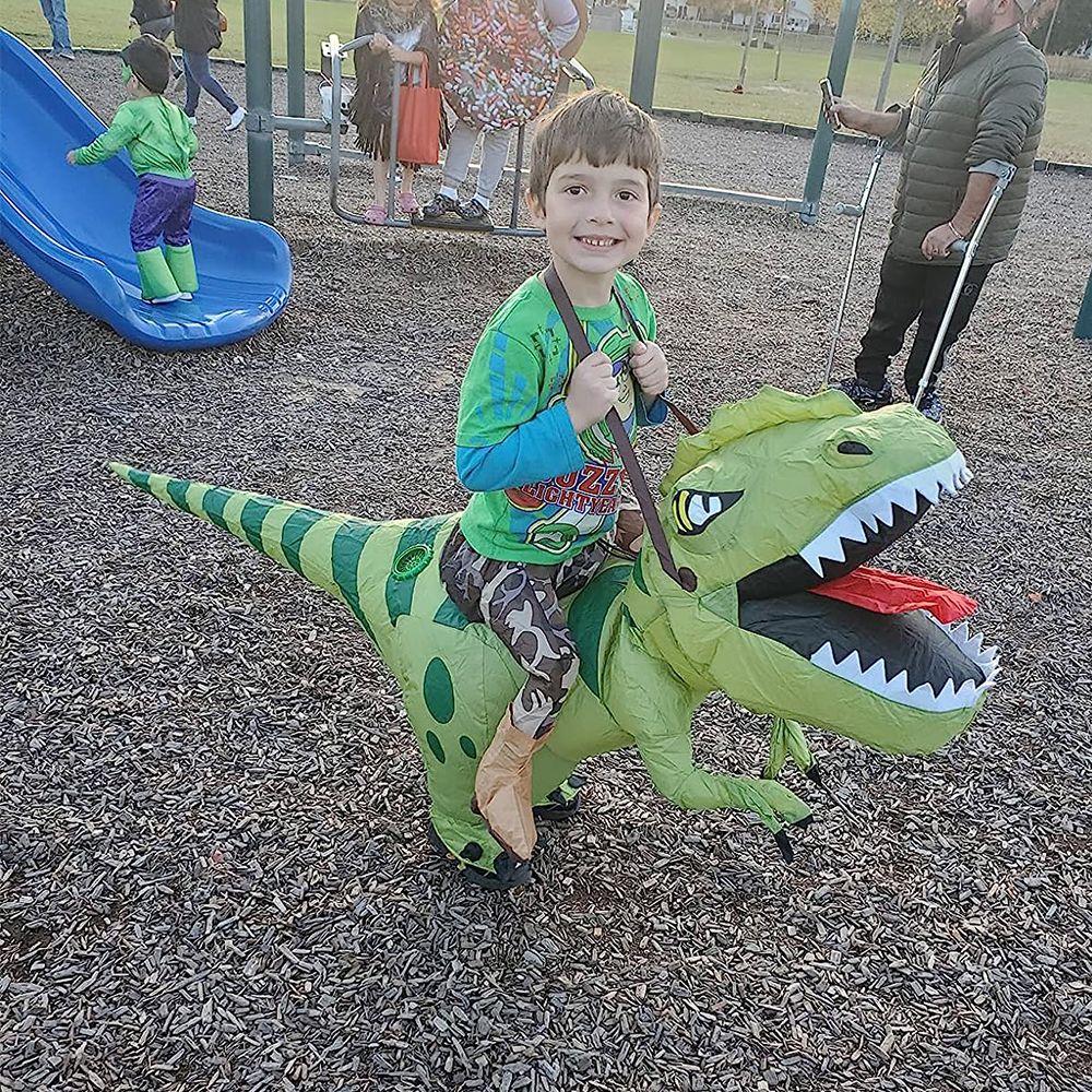 Novelty - New Hot Sale Funny Child Adult Inflatable Riding Green Dinosaur Cosplay Costume Kids Fancy Dress Halloween Holiday Theme Party