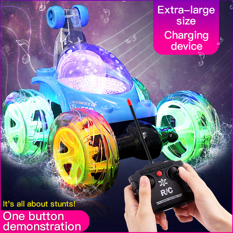 oh my god - 18cm Children's Remote Control Toy Car Large Size 360° Rotating Dumper Car Stunt Car With Lights And Music