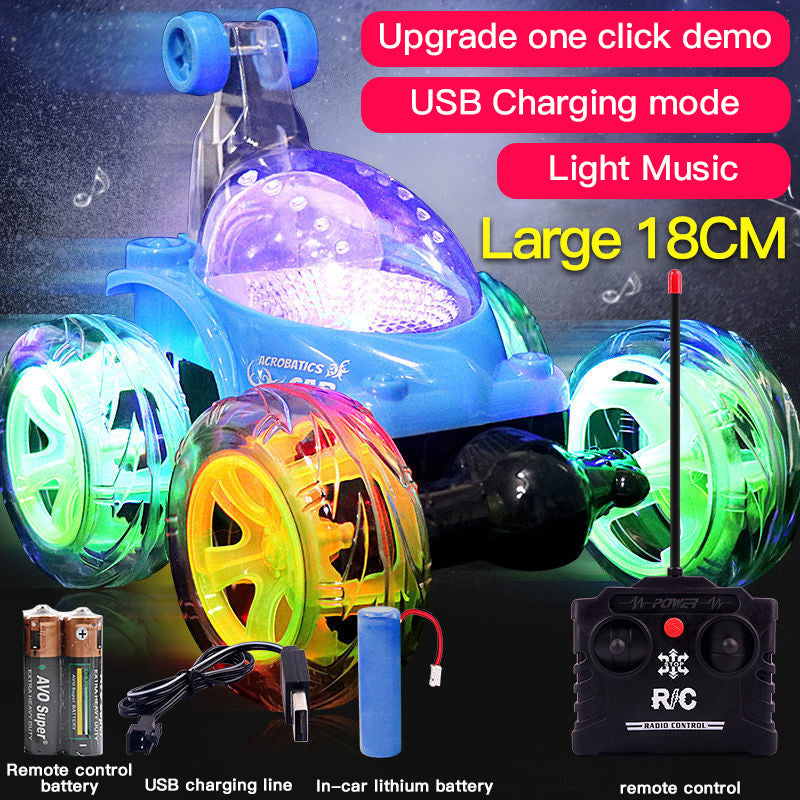 oh my god - 18cm Children's Remote Control Toy Car Large Size 360° Rotating Dumper Car Stunt Car With Lights And Music