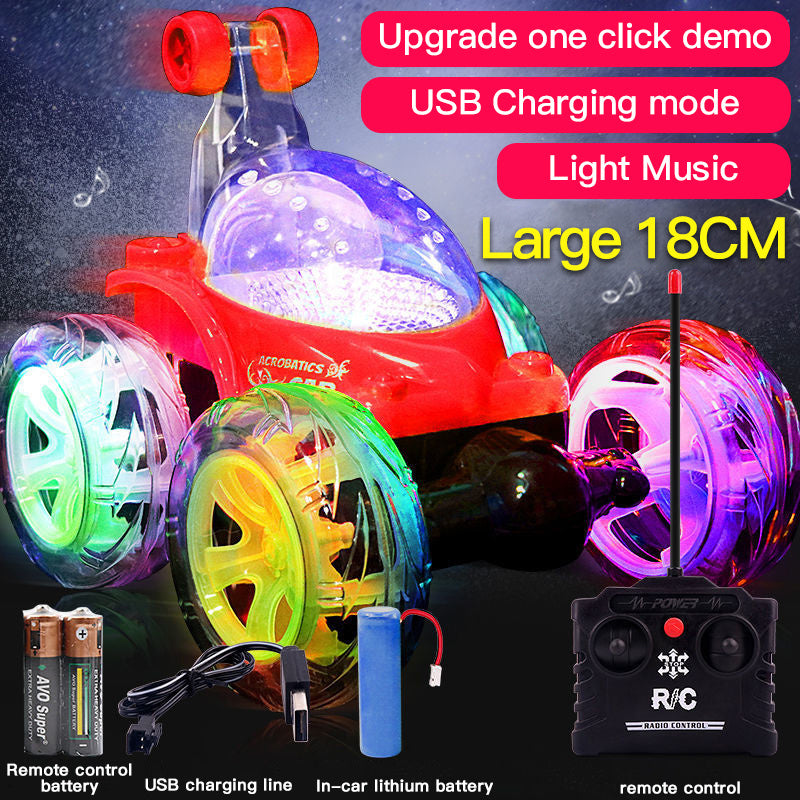 oh my god - 18cm Children's Remote Control Toy Car Large Size 360° Rotating Dumper Car Stunt Car With Lights And Music