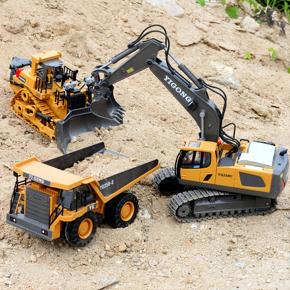 oh my god - 2.4G Remote Control- High Tech 11 Channels RC Excavator Dump Trucks Bulldozer Alloy Plastic Engineering Vehicle Electronic Toys For Boy Gifts