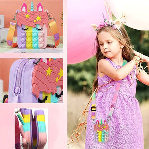 oh my god - Girl And Women's Unicorn Pop Purse Pop Bag With Unicorn Pop Toy- Christmas Decorations Gifts Silicone Shoulder Bag Fidget Toys Pop Fidget Backpack