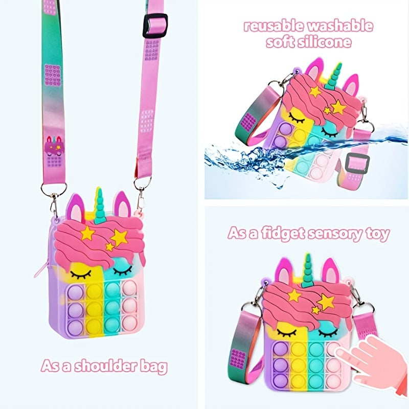 oh my god - Girl And Women's Unicorn Pop Purse Pop Bag With Unicorn Pop Toy- Christmas Decorations Gifts Silicone Shoulder Bag Fidget Toys Pop Fidget Backpack