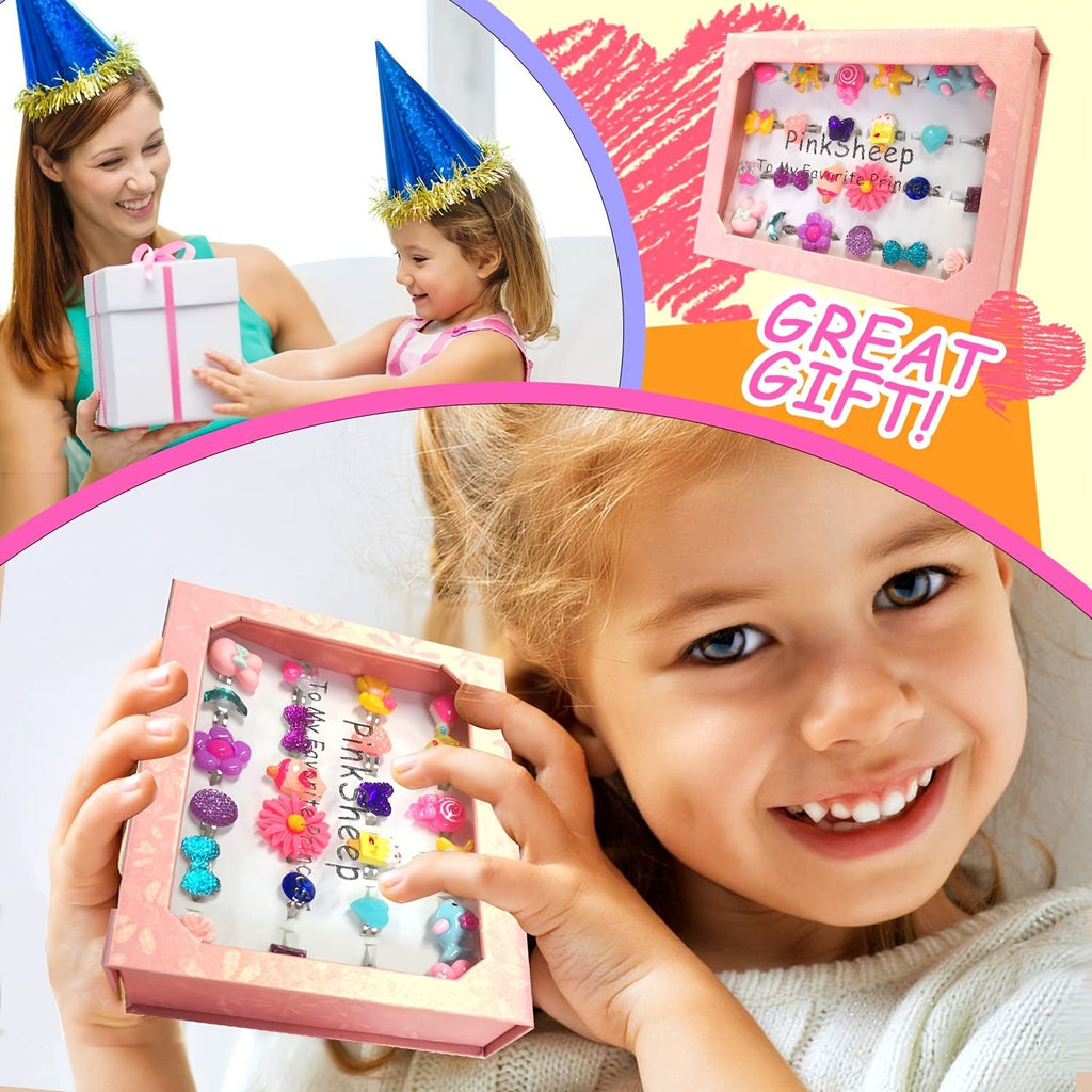 oh my god - PinkSheep Little Girl Jewel Rings In Box- Adjustable- No Duplication- Girl Pretend Play And Dress Up Rings (24 Lovely Ring)