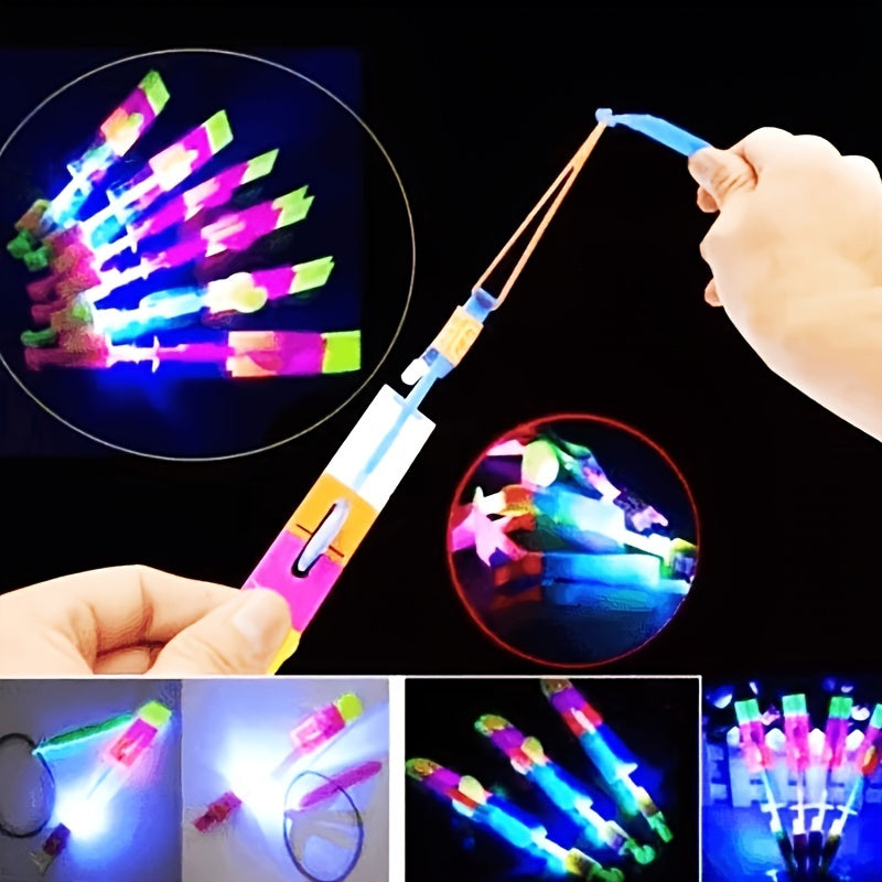 oh my god - 10pcs Amazing Led Light Arrow Rocket Helicopter Flying Toy- Party Fun Gift- Slingshot Flying Copters Birthdays Thanksgiving Christmas Day Gift - Outdoor Game For Children Kids