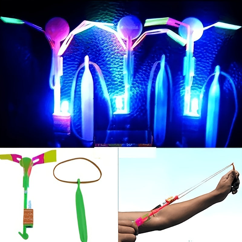 oh my god - 10pcs Amazing Led Light Arrow Rocket Helicopter Flying Toy- Party Fun Gift- Slingshot Flying Copters Birthdays Thanksgiving Christmas Day Gift - Outdoor Game For Children Kids