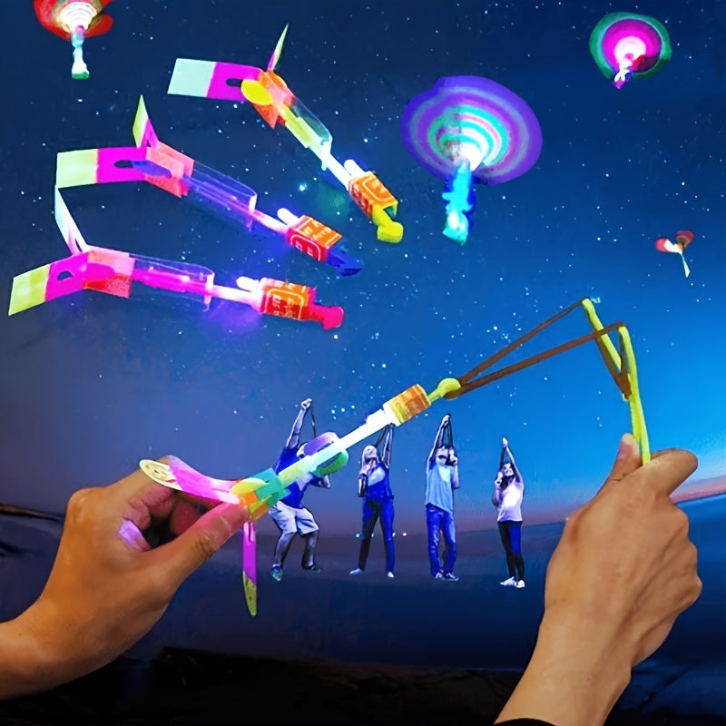 oh my god - 10pcs Amazing Led Light Arrow Rocket Helicopter Flying Toy- Party Fun Gift- Slingshot Flying Copters Birthdays Thanksgiving Christmas Day Gift - Outdoor Game For Children Kids
