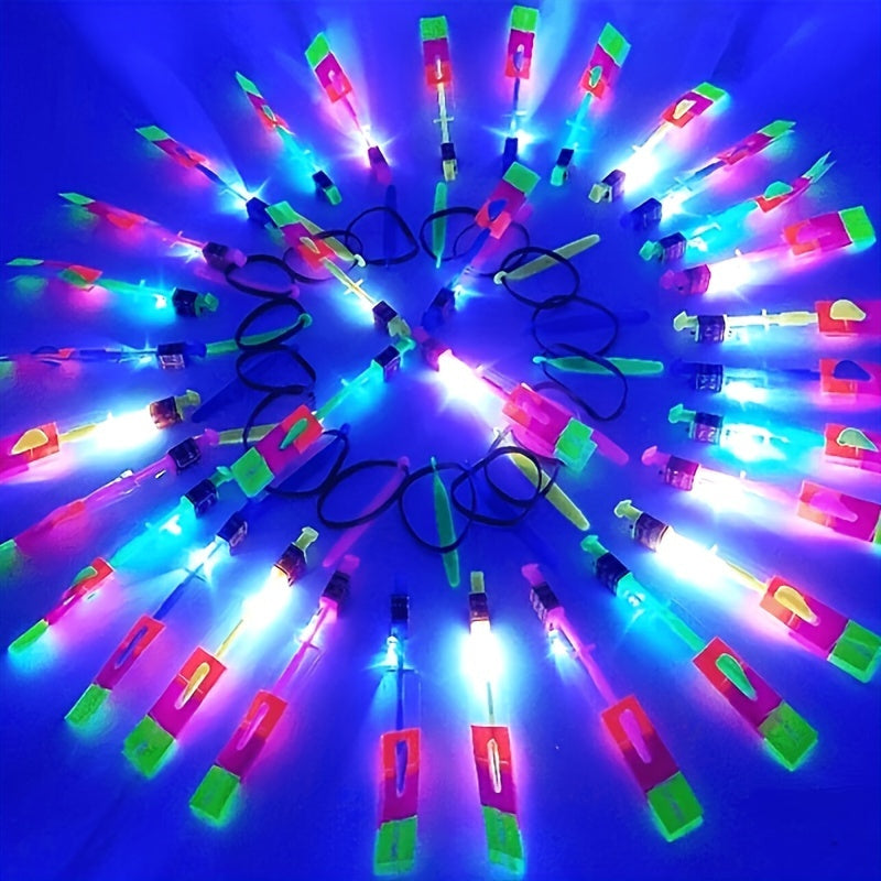 oh my god - 10pcs Amazing Led Light Arrow Rocket Helicopter Flying Toy- Party Fun Gift- Slingshot Flying Copters Birthdays Thanksgiving Christmas Day Gift - Outdoor Game For Children Kids