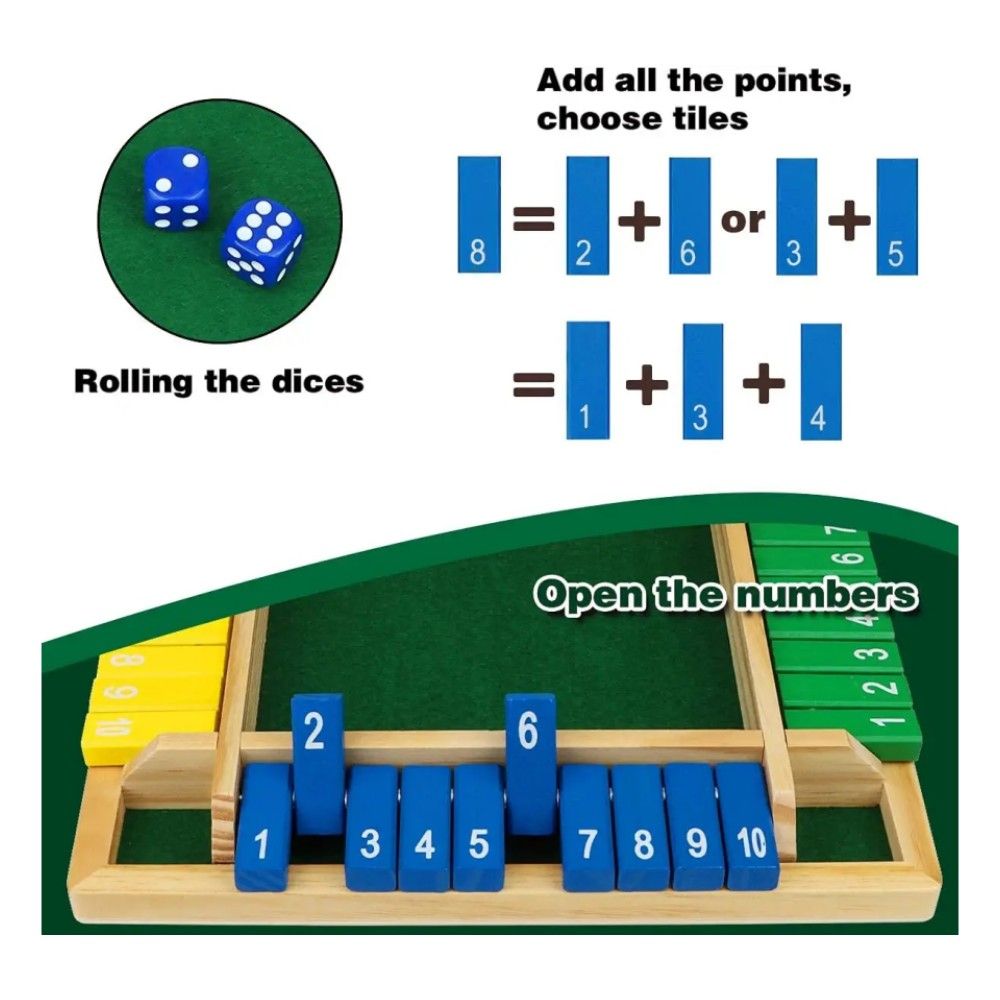 YYDS - Shut The Box Game; Wooden Board Dice Games For Adults And Kids 2-4 Player Family Classics Tabletop Version Games For Classroom; Party; Home