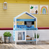 Qaba Wooden Mud Kitchen for Kids Outdoor with Sink, Faucet, Water Tank, Storage Shelves, Accessories for Boys and Girls, Blue