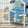 Qaba Wooden Mud Kitchen for Kids Outdoor with Sink, Faucet, Water Tank, Storage Shelves, Accessories for Boys and Girls, Blue