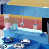 Qaba Wooden Mud Kitchen for Kids Outdoor with Sink, Faucet, Water Tank, Storage Shelves, Accessories for Boys and Girls, Blue