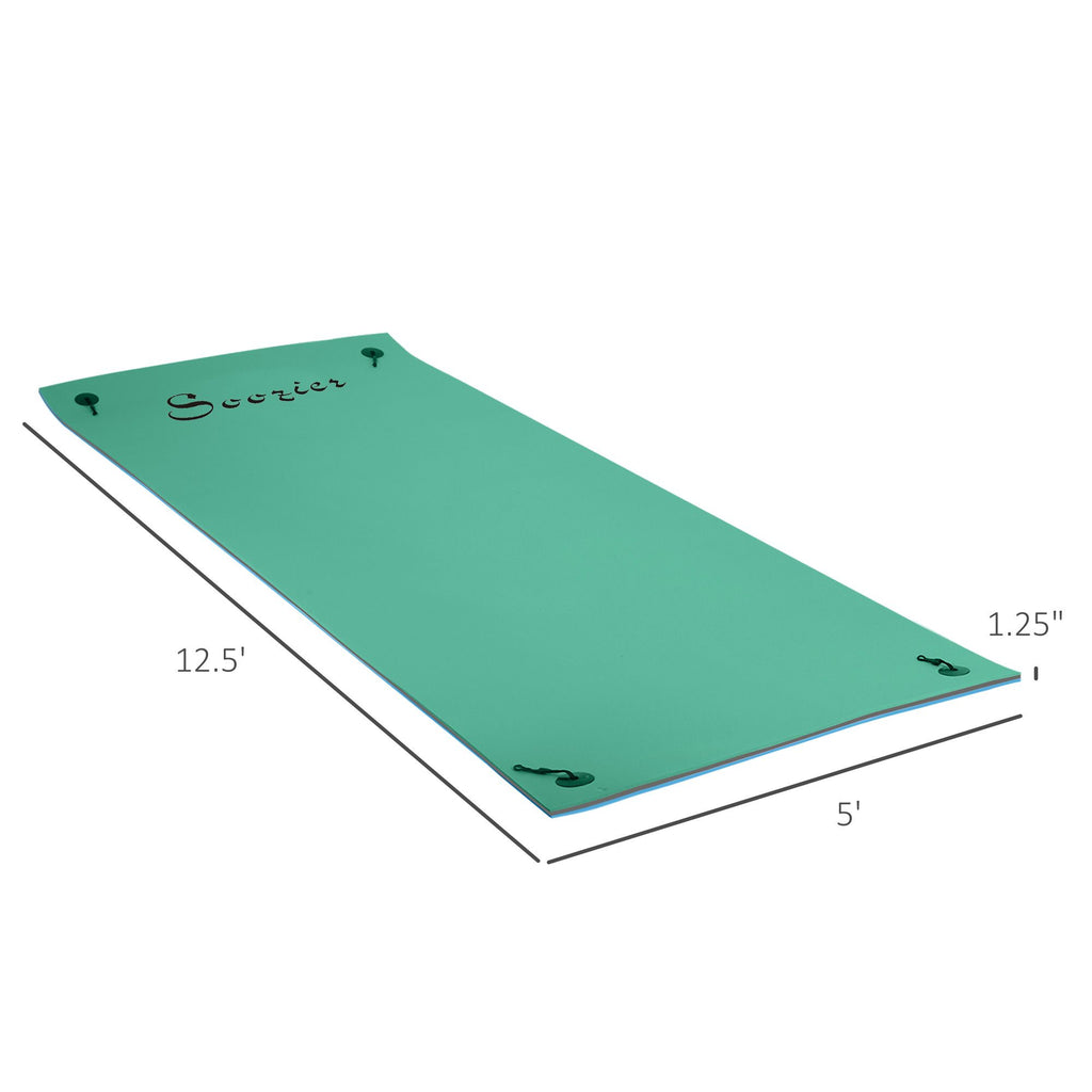 Soozier 12x5ft Lily Pad Floating Mat with Drink Holders 3-Layer Portable Roll-Up Water Mat Float Dock for 2-3 People, Green