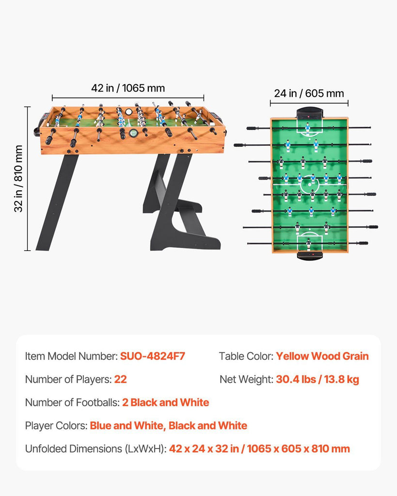 VEVOR - 42 inch Folding Foosball Soccer Game Table Standard Size Indoor Table for Home