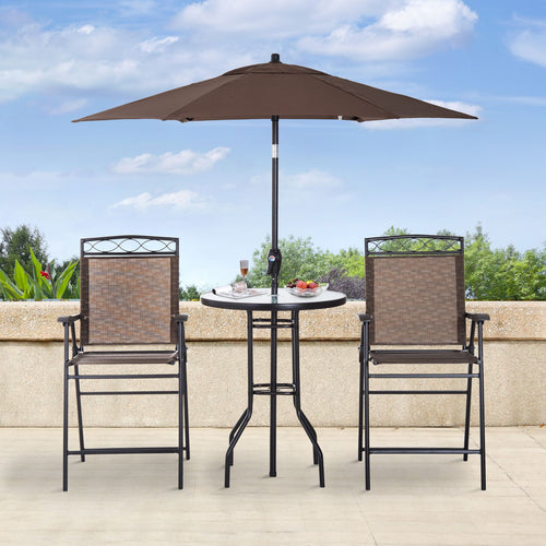 Outsunny Patio Bar Set for 2 with 6 Adjustable Tilt Umbrella Brown Outdoor Bistro Set Folding Chairs