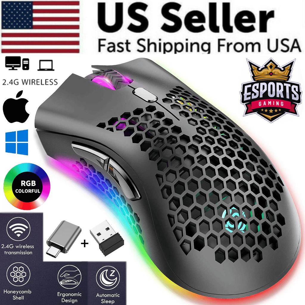 The Perfect Part - Wireless Mouse Gaming Rechargeable Optical Mouse Cordless 7 Color LED Backlit PC