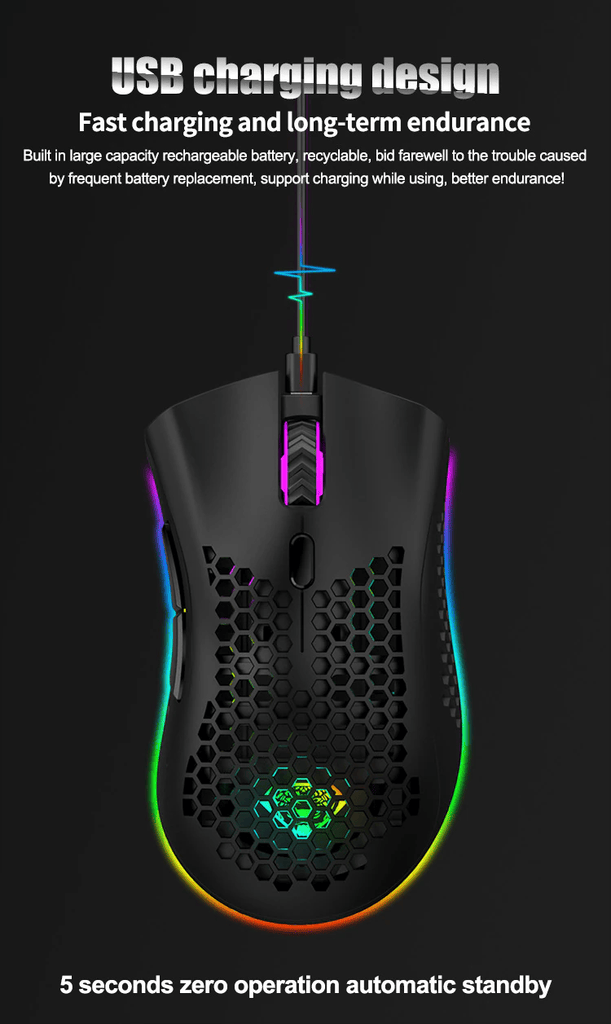 The Perfect Part - Wireless Mouse Gaming Rechargeable Optical Mouse Cordless 7 Color LED Backlit PC