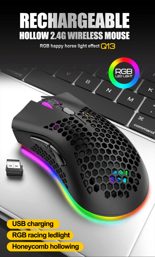 The Perfect Part - Wireless Mouse Gaming Rechargeable Optical Mouse Cordless 7 Color LED Backlit PC