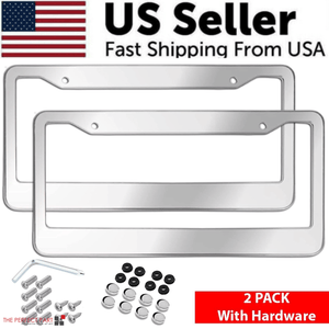 The Perfect Part - 2PCS Chrome Stainless Steel Metal License Plate Frame Tag Cover With Screw Caps