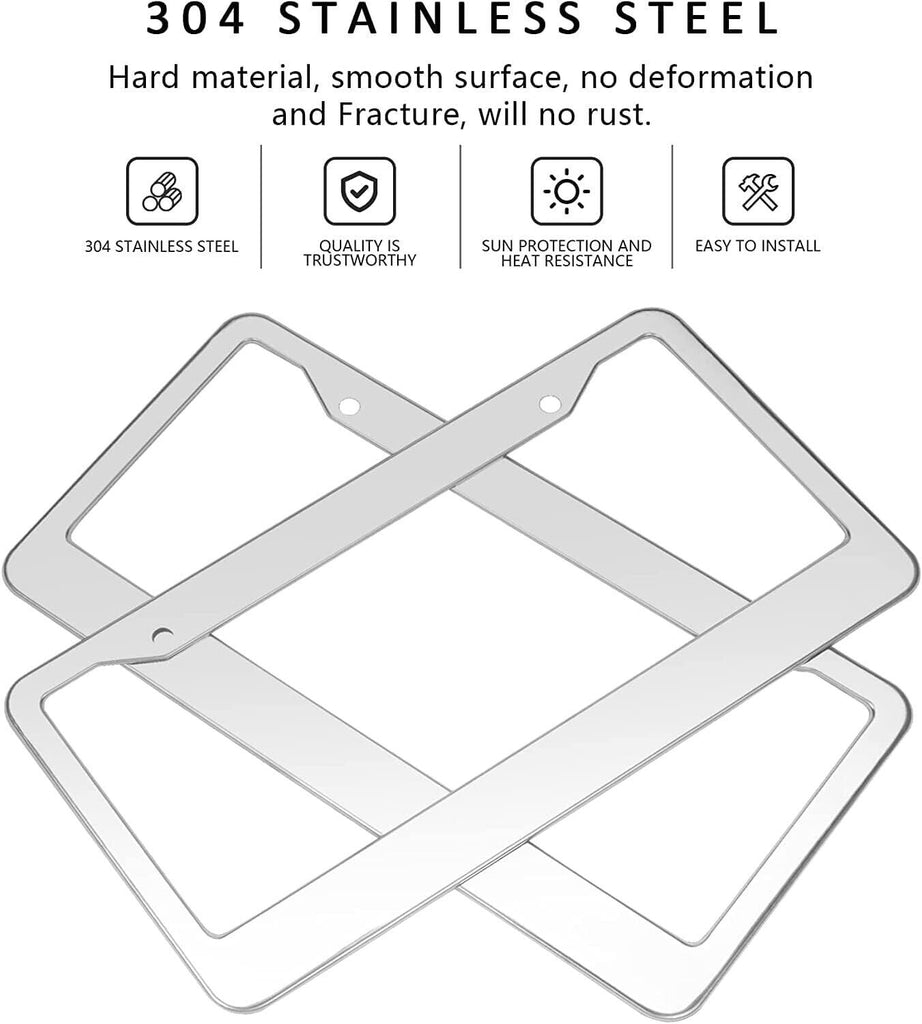 The Perfect Part - 2PCS Chrome Stainless Steel Metal License Plate Frame Tag Cover With Screw Caps