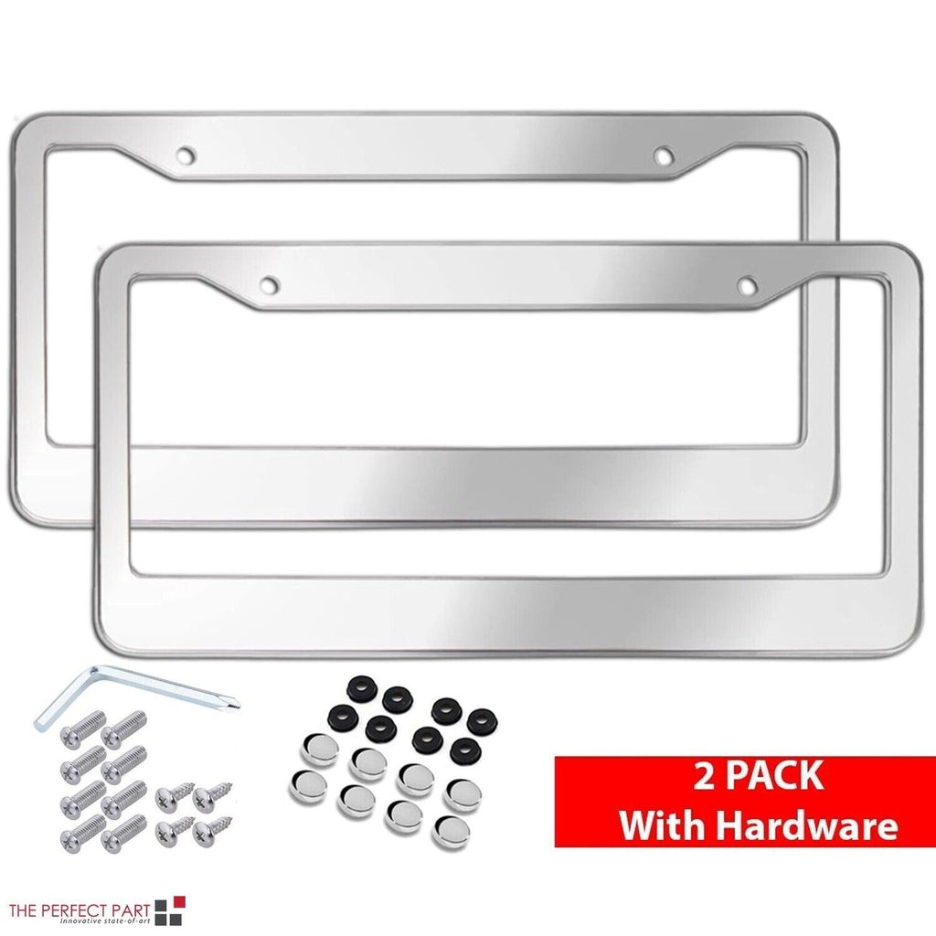The Perfect Part - 2PCS Chrome Stainless Steel Metal License Plate Frame Tag Cover With Screw Caps